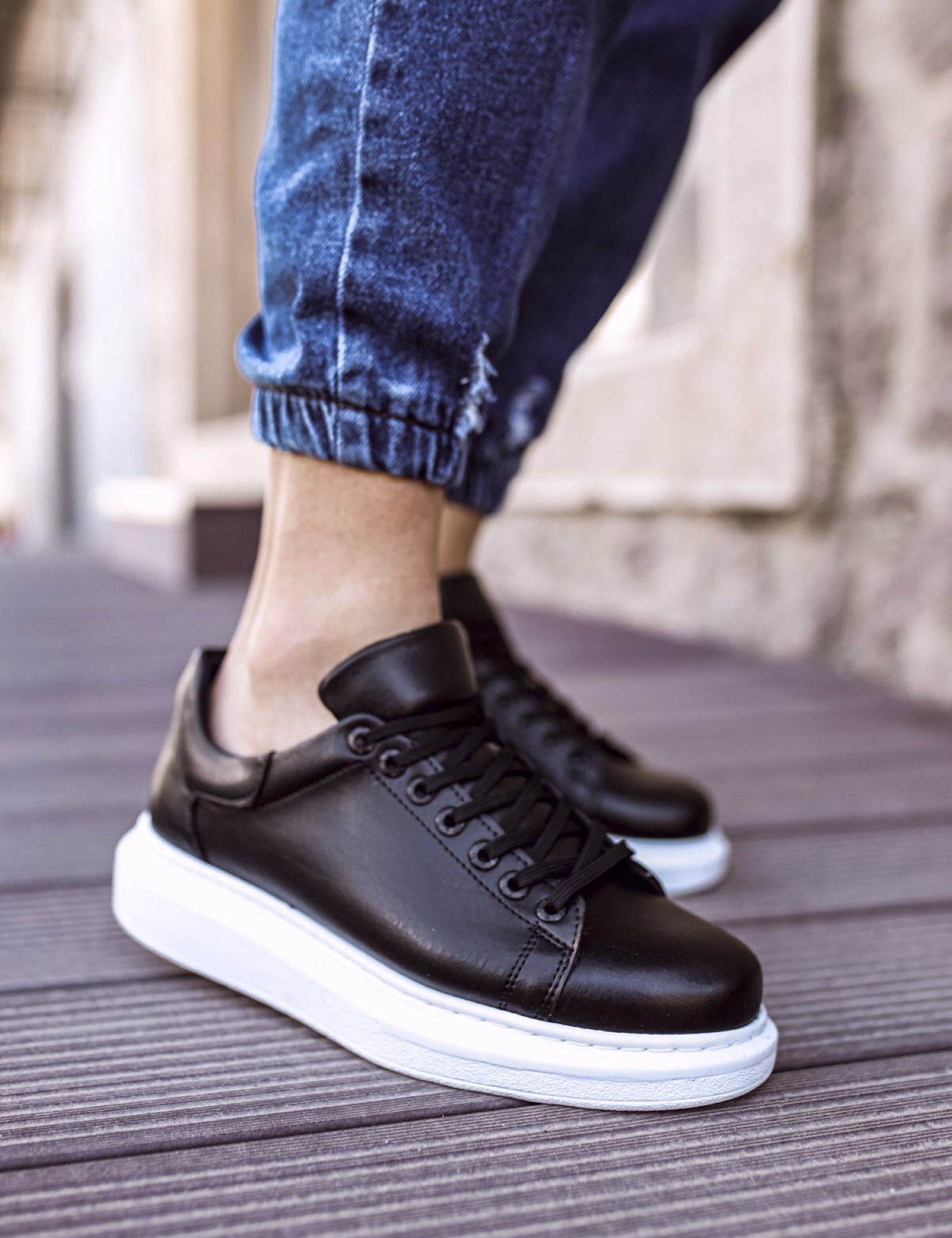 CHEKICH Ανδρικά ασπρόμαυρα δίσολα Sneakers λαστιχένια σόλα CH25700